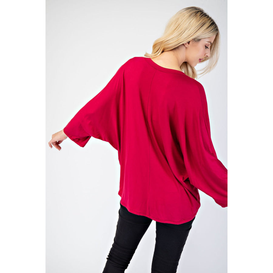 Celeste Full Size Notched Three-Quarter Sleeve Blouse Apparel and Accessories