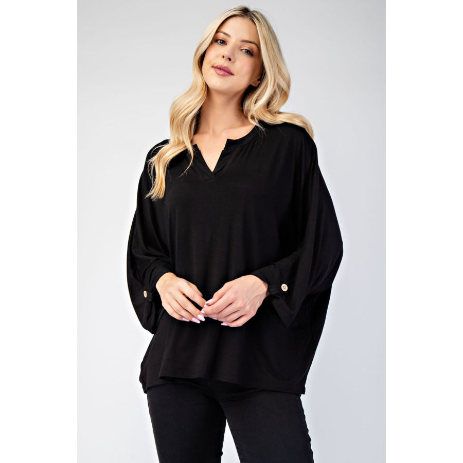 Celeste Full Size Notched Three-Quarter Sleeve Blouse Apparel and Accessories