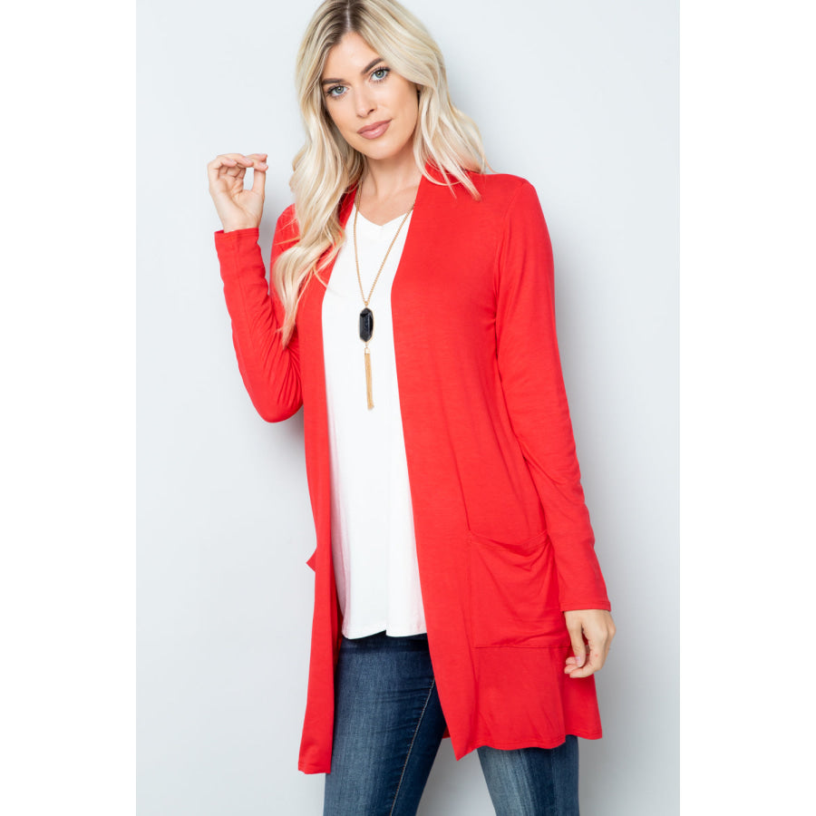 Celeste Full Size Open Front Cardigan with Pockets Apparel and Accessories