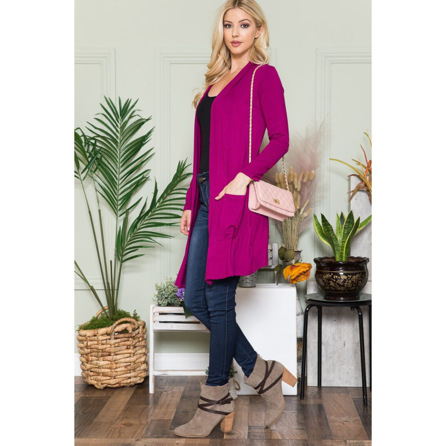 Celeste Full Size Open Front Cardigan with Pockets Apparel and Accessories