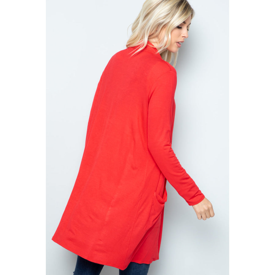 Celeste Full Size Open Front Cardigan with Pockets Lt Coral / S Apparel and Accessories