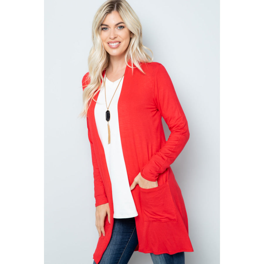 Celeste Full Size Open Front Cardigan with Pockets Apparel and Accessories