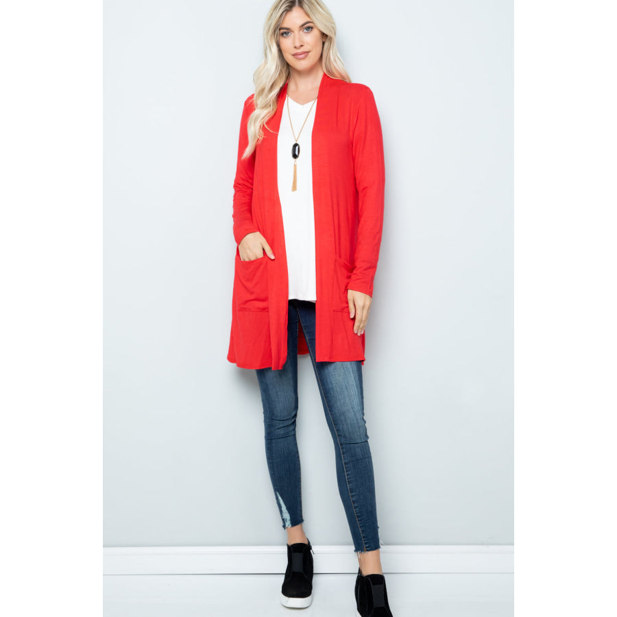 Celeste Full Size Open Front Cardigan with Pockets Apparel and Accessories