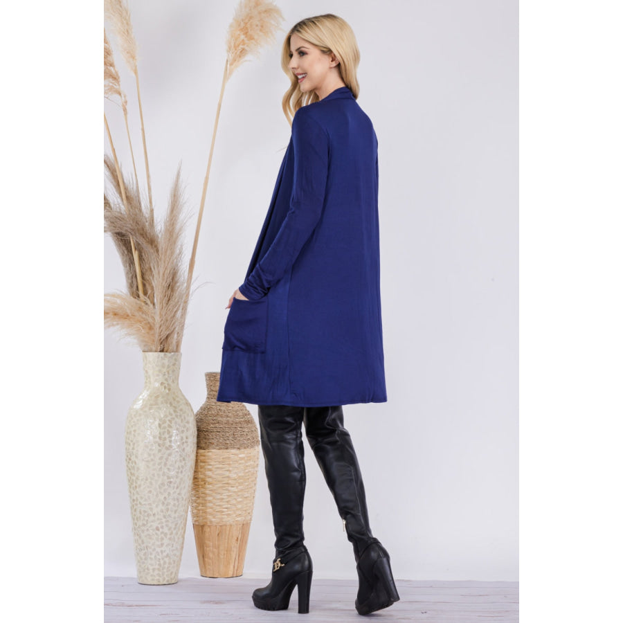 Celeste Full Size Open Front Cardigan with Pockets Apparel and Accessories