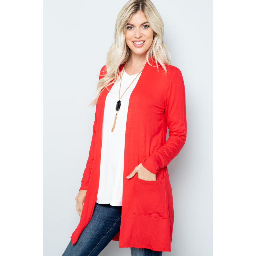 Celeste Full Size Open Front Cardigan with Pockets Apparel and Accessories