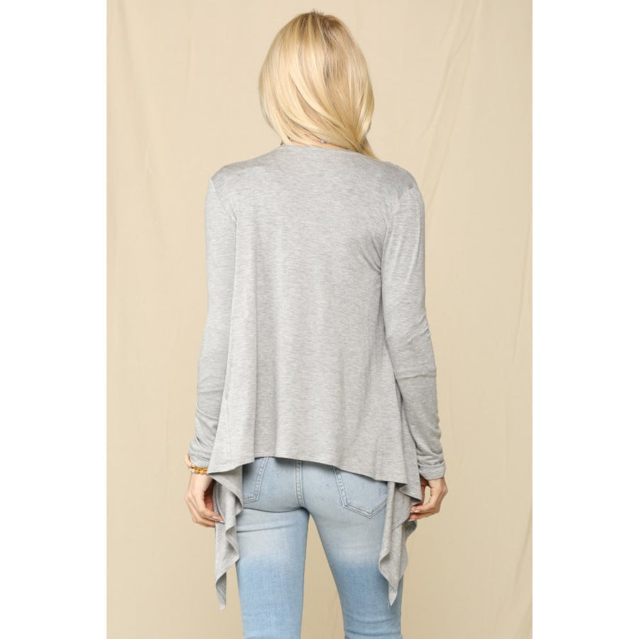 Celeste Full Size Open Front Knit Cardigan Grey / S Apparel and Accessories