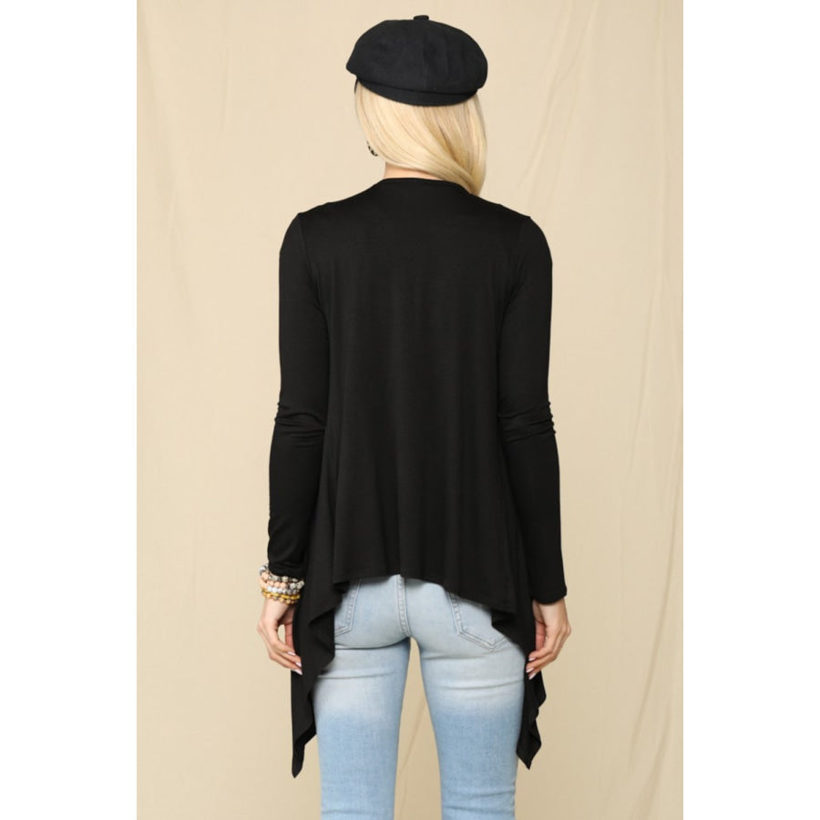 Celeste Full Size Open Front Knit Cardigan Black / S Apparel and Accessories