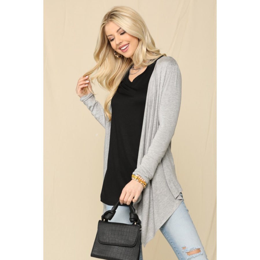 Celeste Full Size Open Front Knit Cardigan Apparel and Accessories