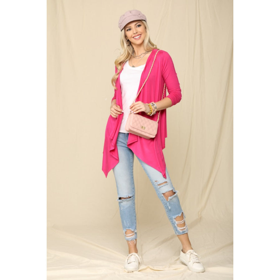 Celeste Full Size Open Front Knit Cardigan Apparel and Accessories