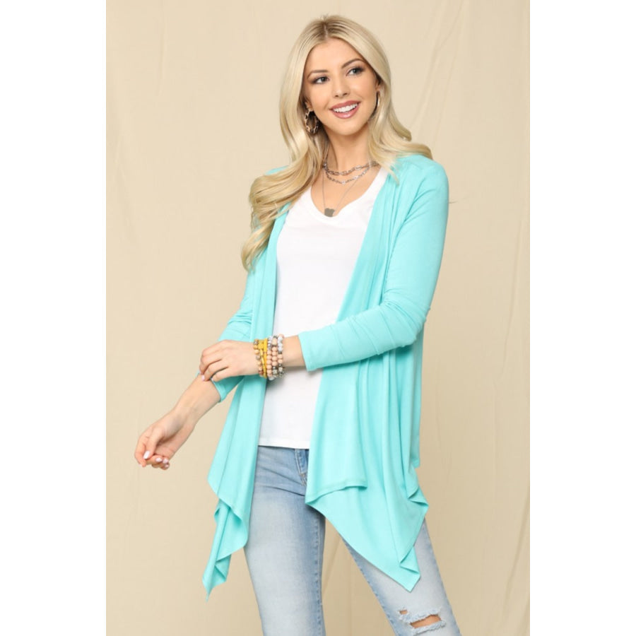 Celeste Full Size Open Front Knit Cardigan Apparel and Accessories