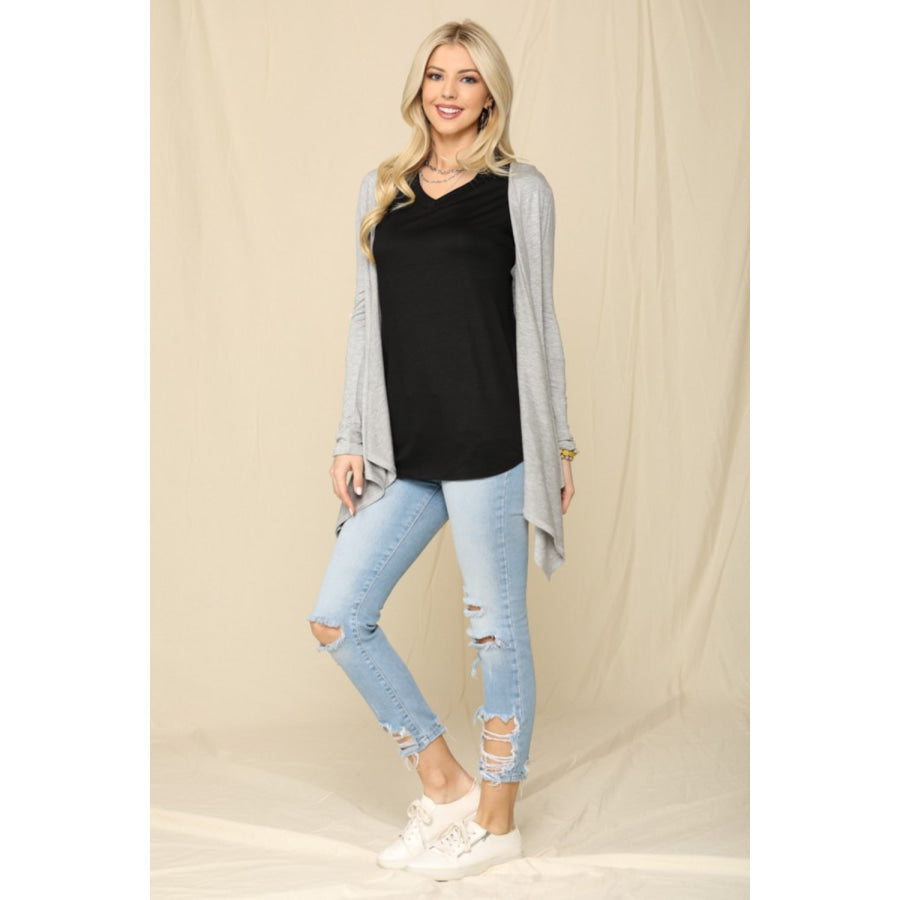 Celeste Full Size Open Front Knit Cardigan Apparel and Accessories