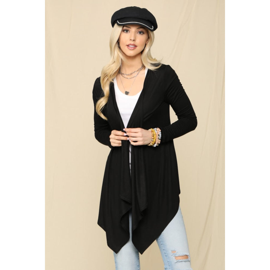 Celeste Full Size Open Front Knit Cardigan Apparel and Accessories