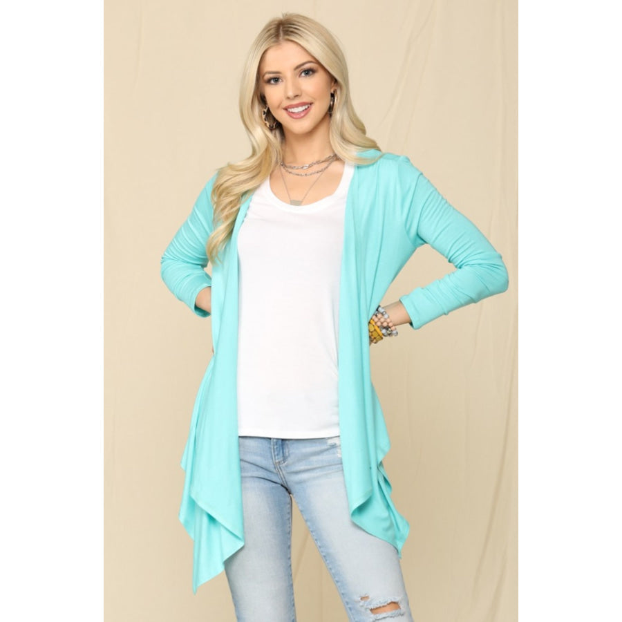 Celeste Full Size Open Front Knit Cardigan Apparel and Accessories