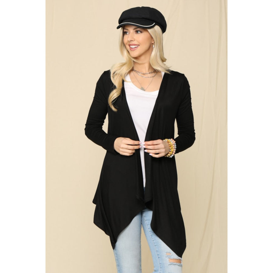 Celeste Full Size Open Front Knit Cardigan Apparel and Accessories