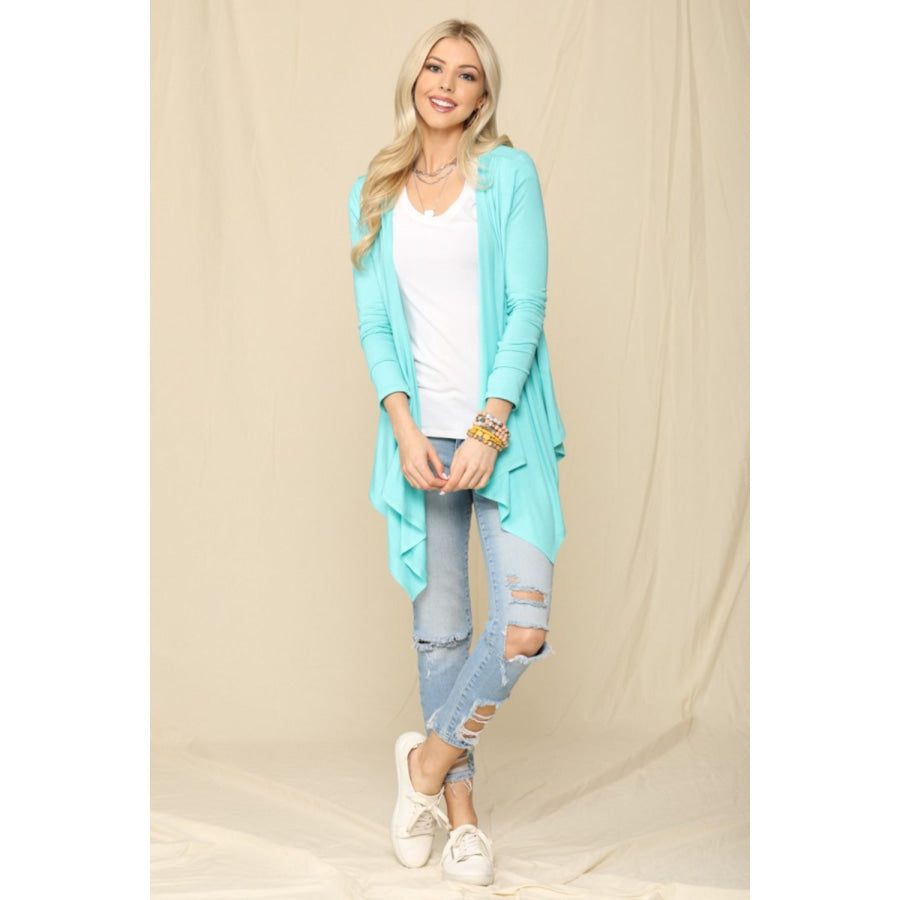 Celeste Full Size Open Front Knit Cardigan Apparel and Accessories