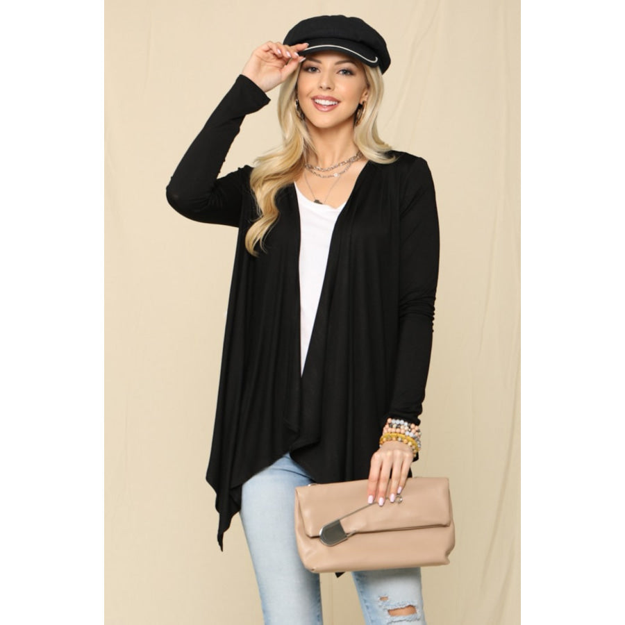 Celeste Full Size Open Front Knit Cardigan Black / S Apparel and Accessories