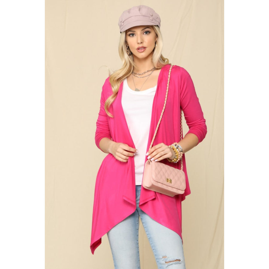 Celeste Full Size Open Front Knit Cardigan Fuchsia / S Apparel and Accessories