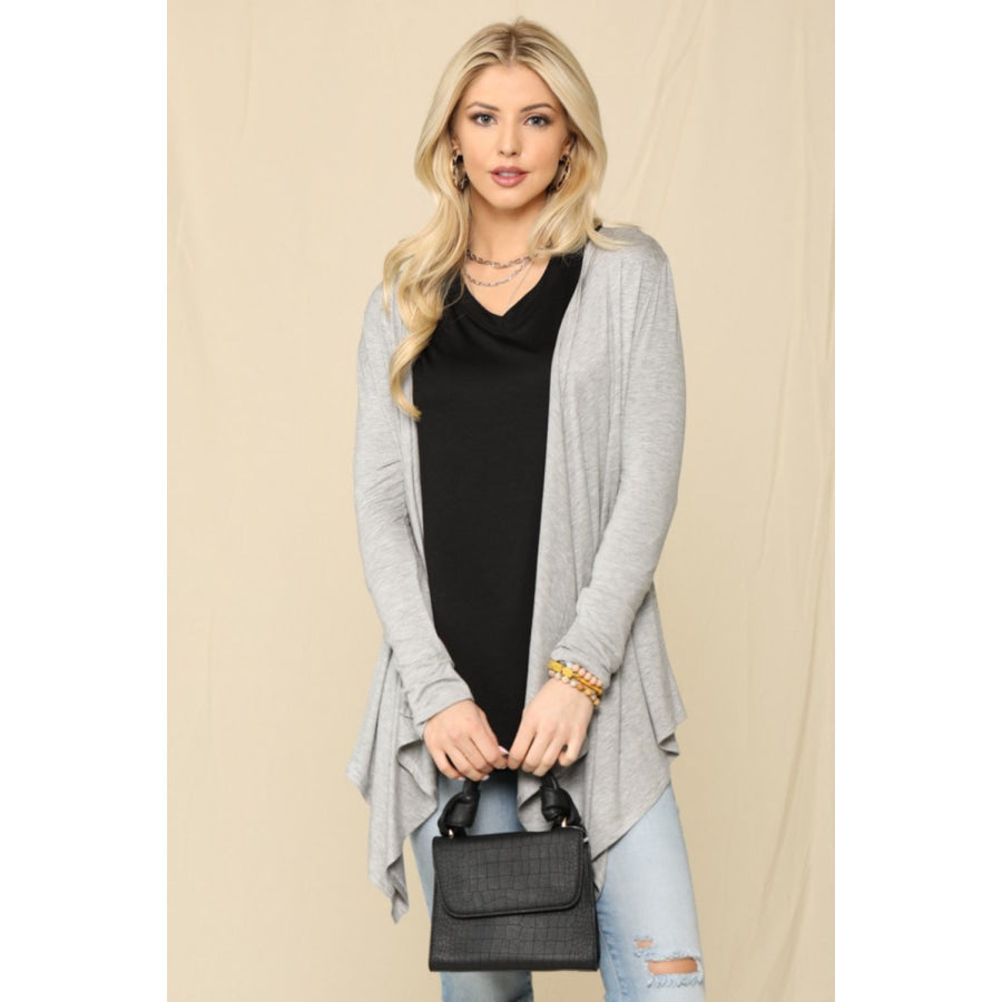 Celeste Full Size Open Front Knit Cardigan Grey / S Apparel and Accessories