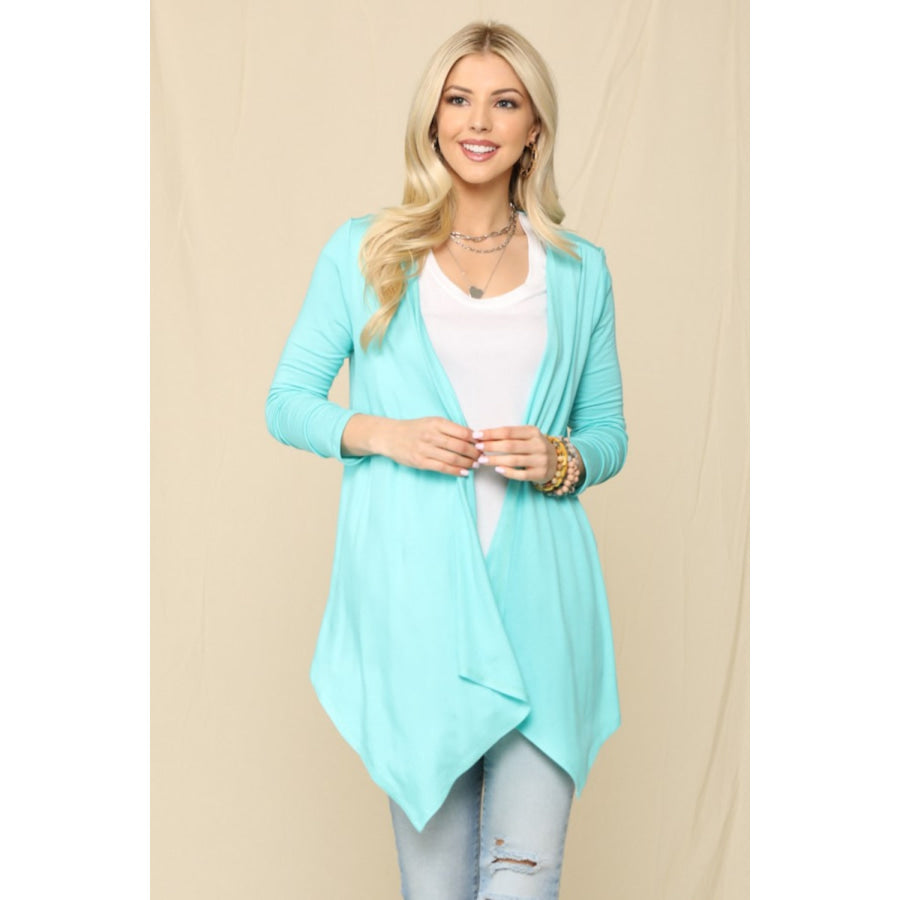 Celeste Full Size Open Front Knit Cardigan Mint / S Apparel and Accessories