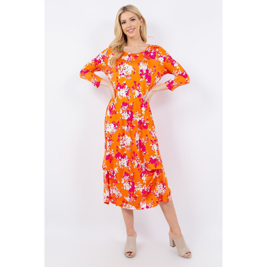 Celeste Full Size Pick-Up Hem Asymmetric Floral Midi Dress Apparel and Accessories