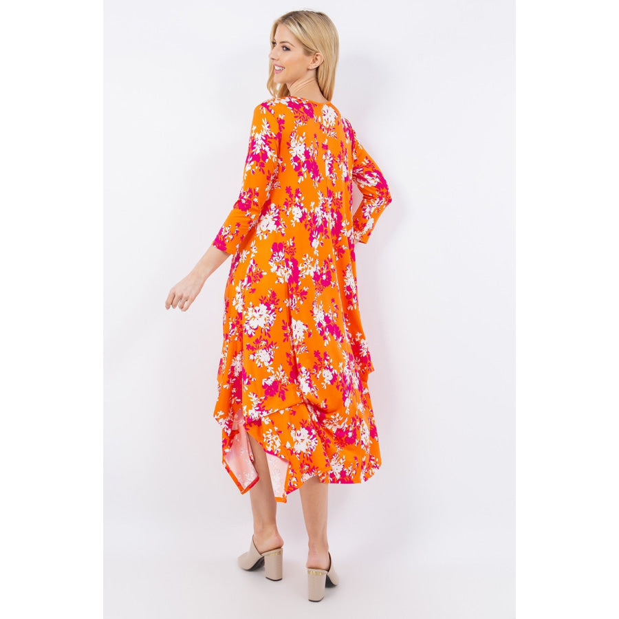 Celeste Full Size Pick-Up Hem Asymmetric Floral Midi Dress Apparel and Accessories