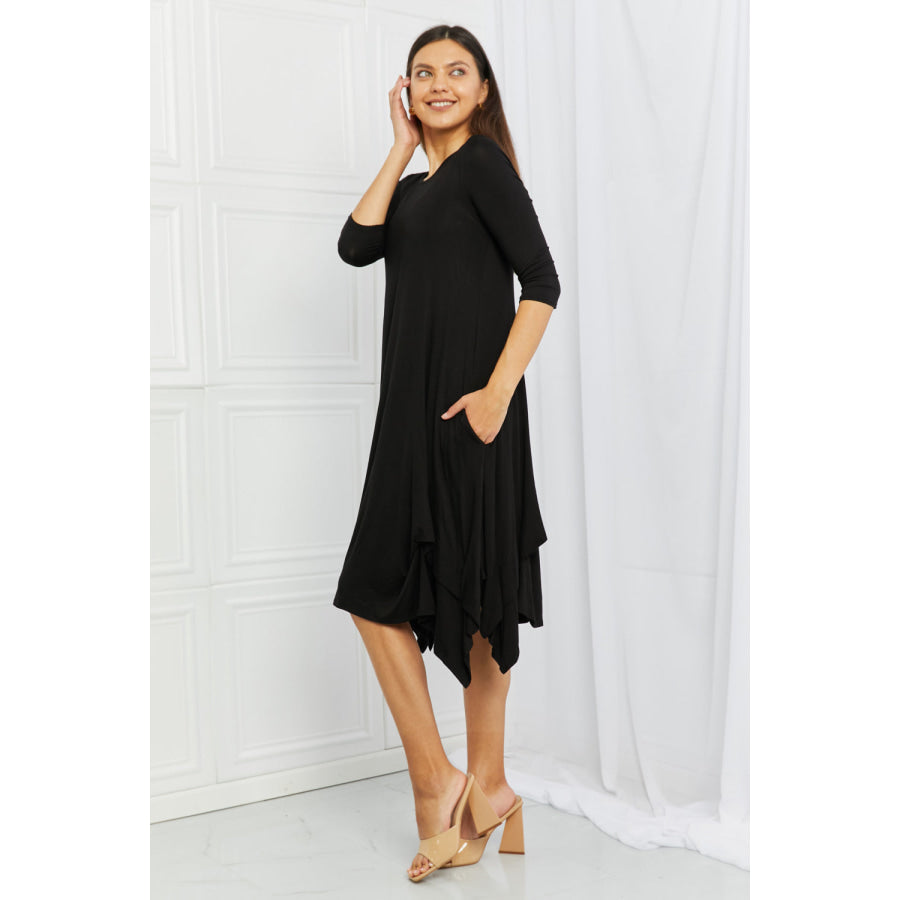 Celeste Full Size Pick-up Hem Asymmetric Midi Dress Apparel and Accessories