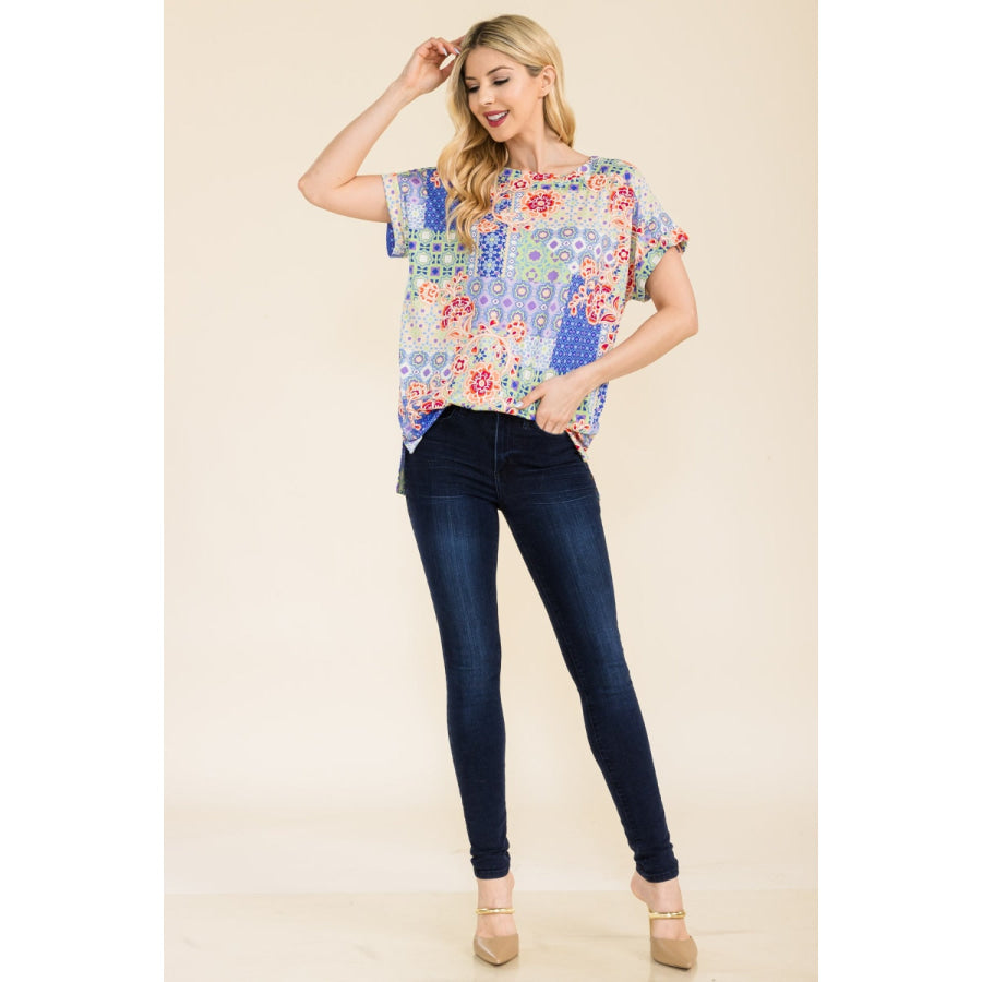 Celeste Full Size Round Neck Short Sleeve Floral T-Shirt Apparel and Accessories