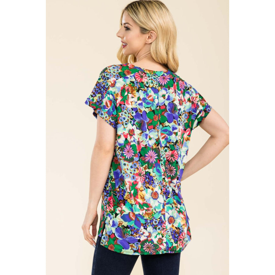 Celeste Full Size Round Neck Short Sleeve Floral T-Shirt Apparel and Accessories