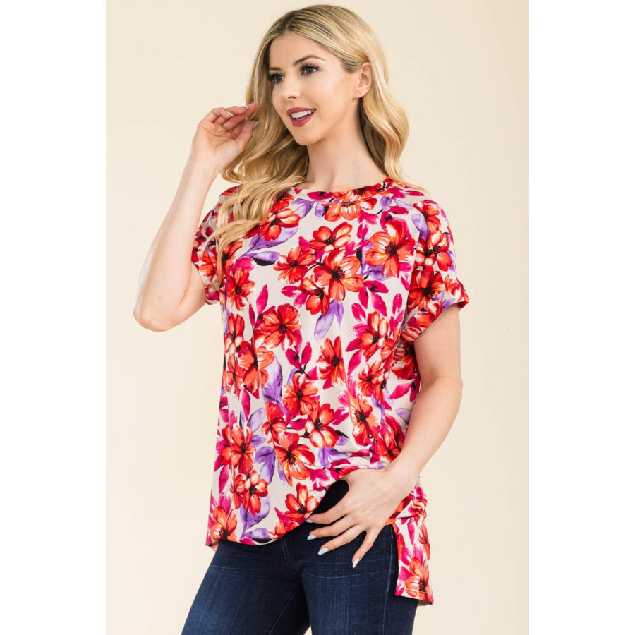 Celeste Full Size Round Neck Short Sleeve Floral T-Shirt Apparel and Accessories