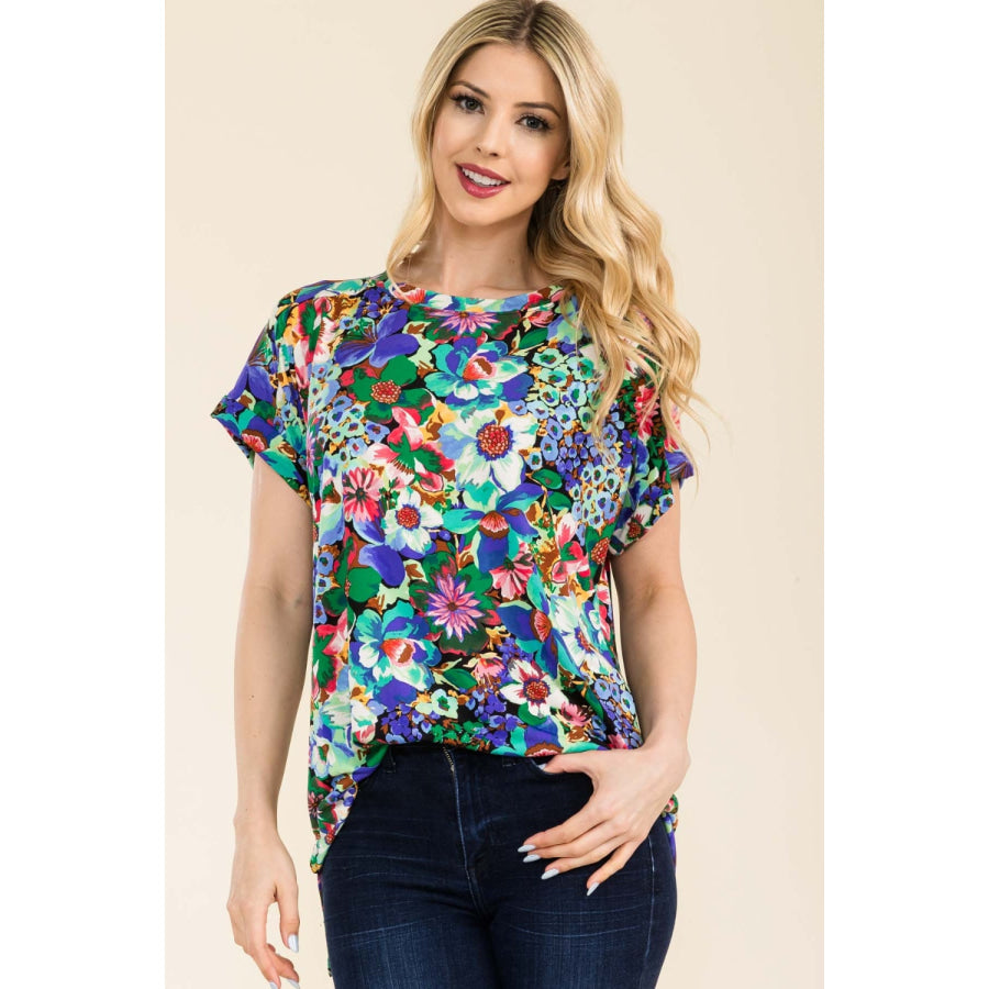 Celeste Full Size Round Neck Short Sleeve Floral T-Shirt Apparel and Accessories