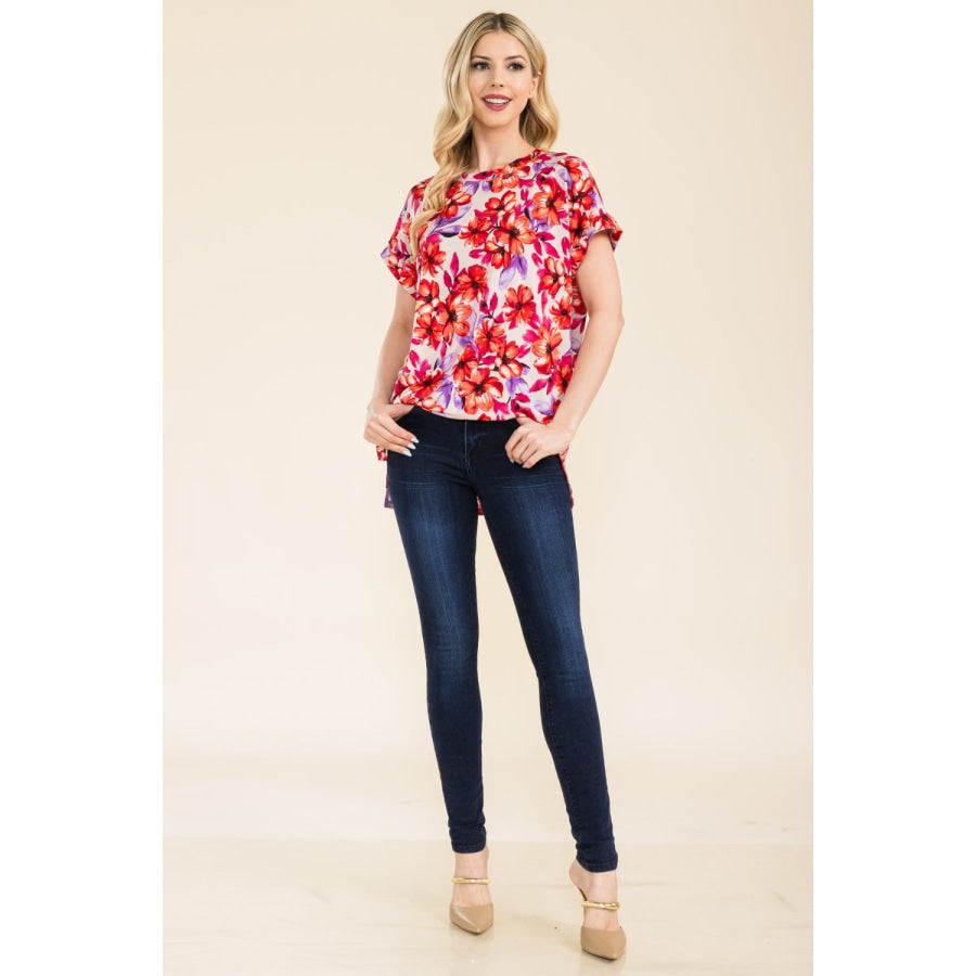 Celeste Full Size Round Neck Short Sleeve Floral T-Shirt Apparel and Accessories