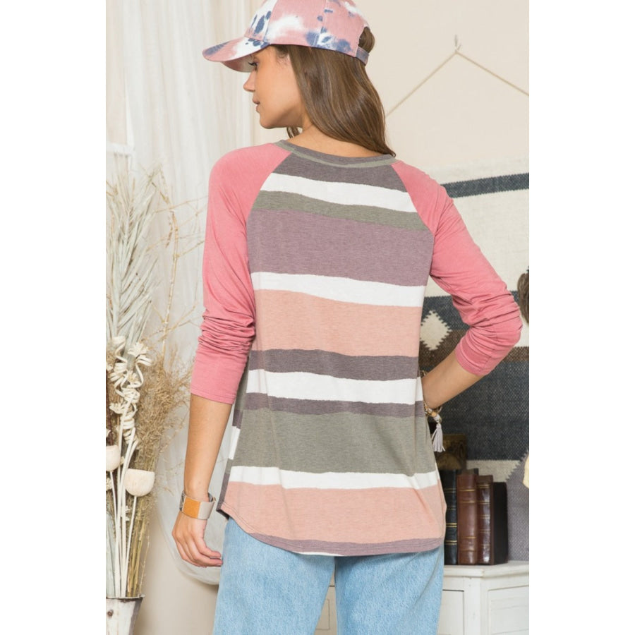 Celeste Full Size Striped Contrast Long Sleeve T-Shirt Apparel and Accessories