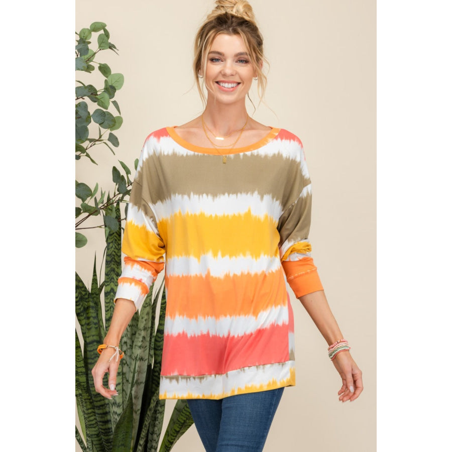 Celeste Full Size Striped Long Sleeve T-Shirt Mustard Stripe / S Apparel and Accessories