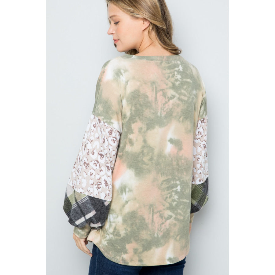 Celeste Full Size Tie-Dye V-Neck Printed Sleeve Blouse Apparel and Accessories