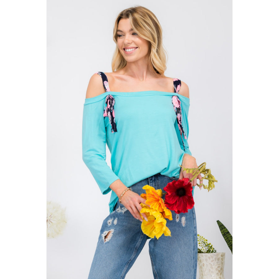 Celeste Full Size Tie - Strap Off - Shoulder Blouse Mint / S Apparel and Accessories