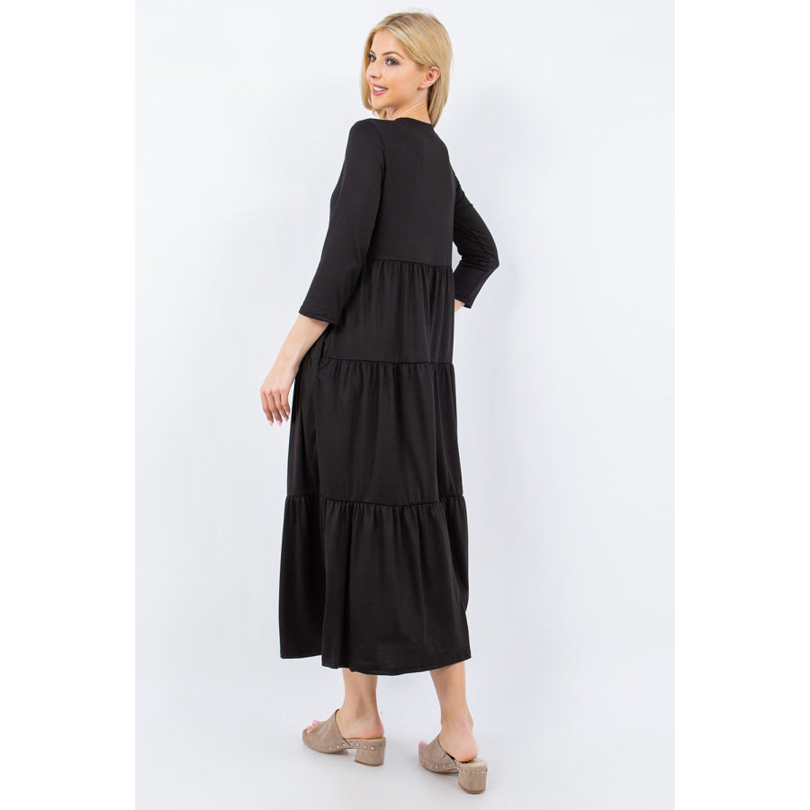 Celeste Full Size Tiered Midi Dress with Pockets Apparel and Accessories