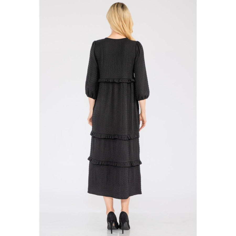 Celeste Full Size Tiered-Ruffle Midi Dress Apparel and Accessories