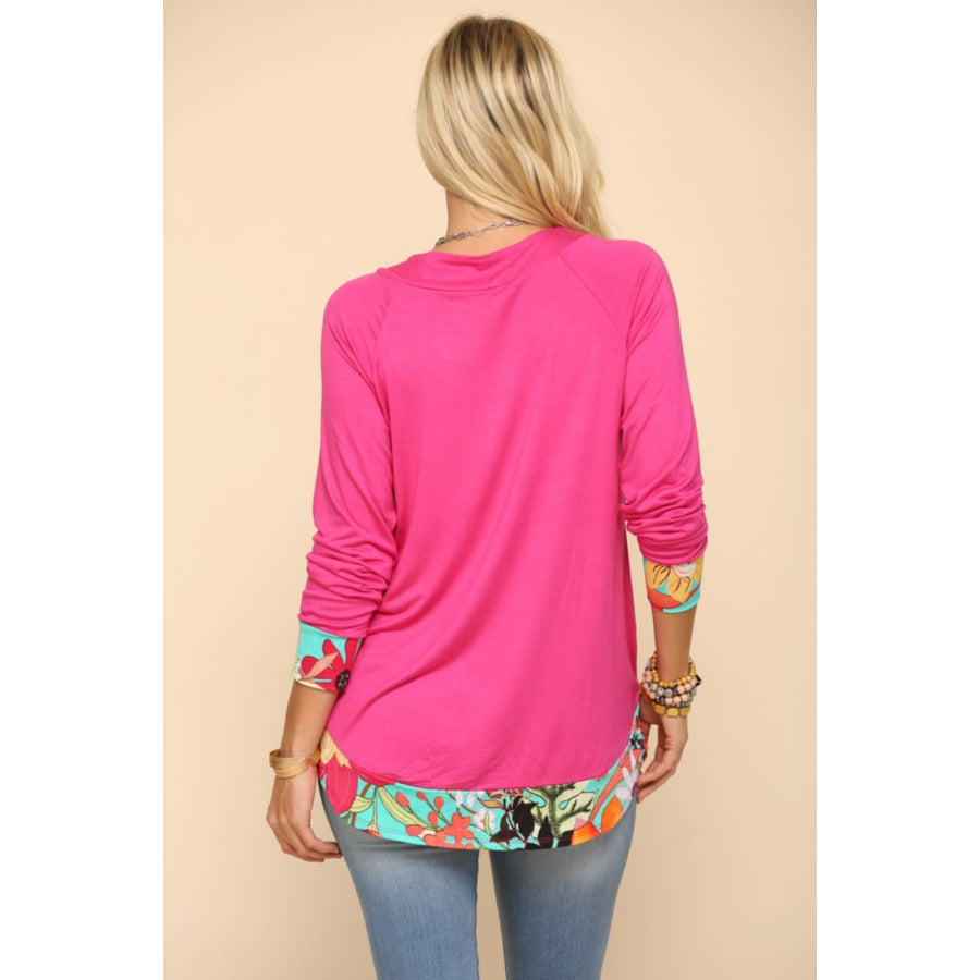 Celeste Full Size Tropical Print Long Sleeve T-Shirt Apparel and Accessories