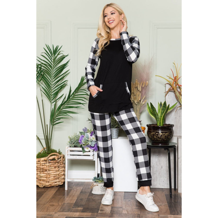 Celeste Plaid Long Sleeve T-Shirt with Pockets Apparel and Accessories