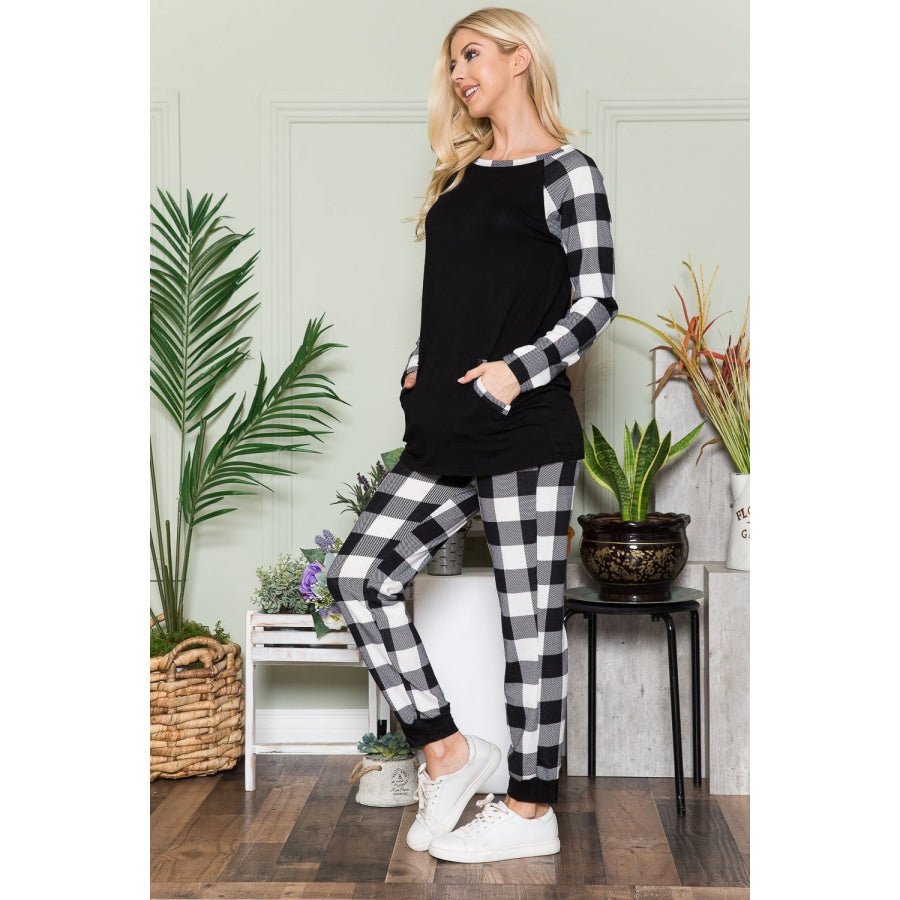 Celeste Plaid Long Sleeve T-Shirt with Pockets Apparel and Accessories