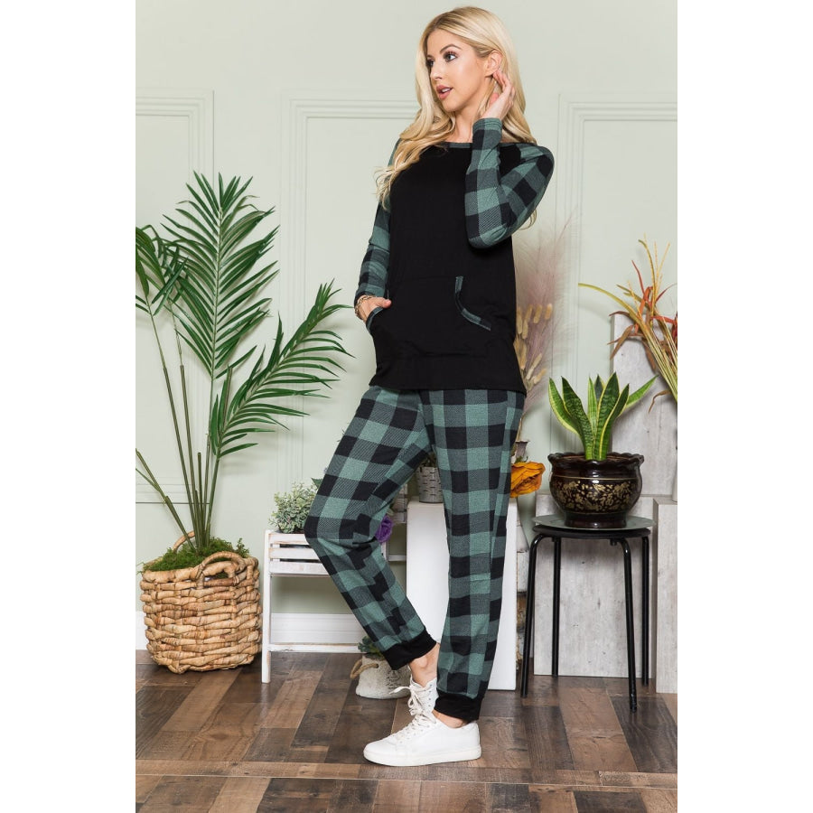 Celeste Plaid Long Sleeve T-Shirt with Pockets Apparel and Accessories