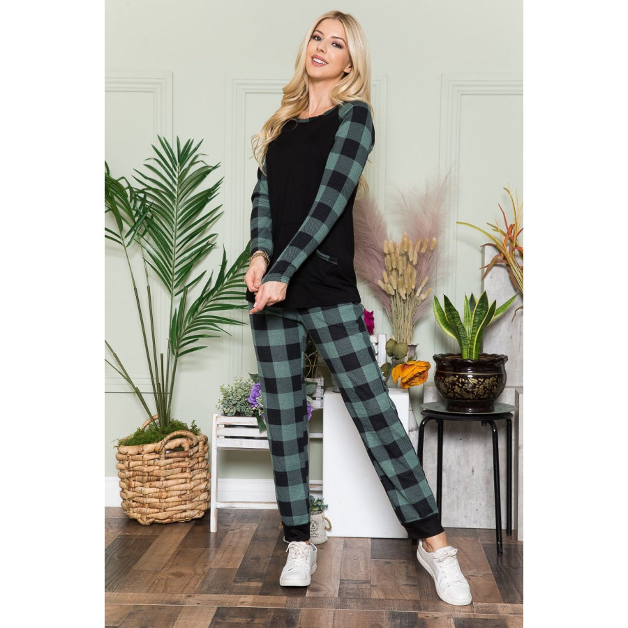 Celeste Plaid Long Sleeve T-Shirt with Pockets Apparel and Accessories