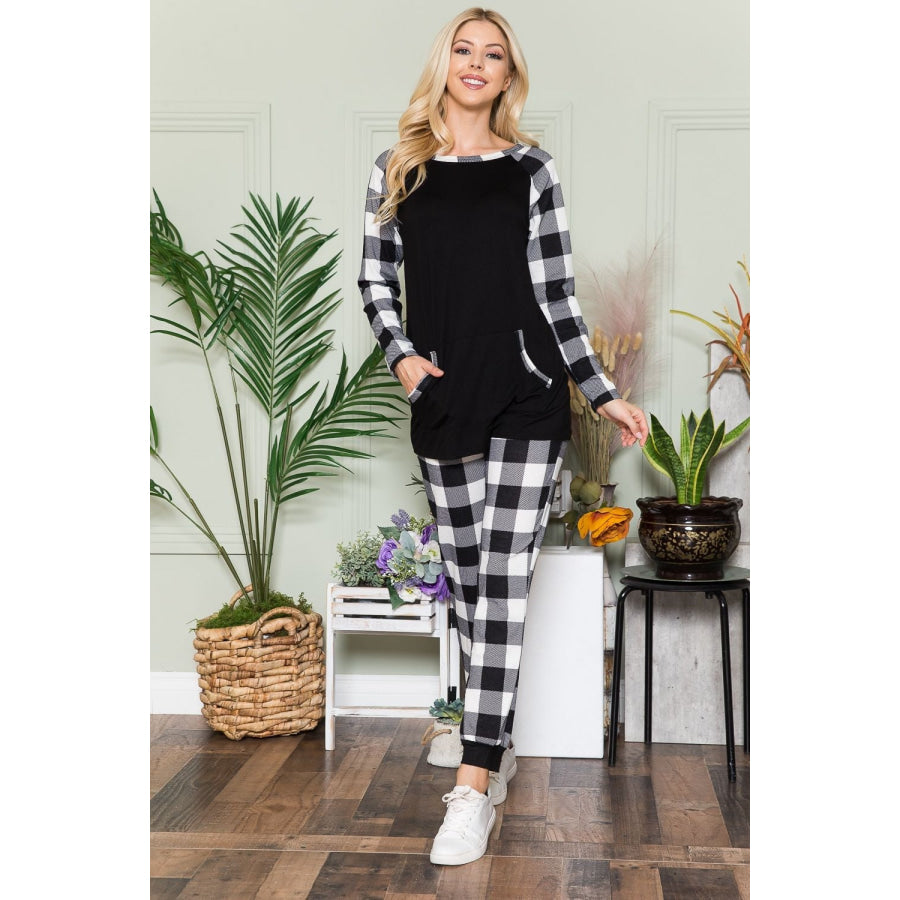 Celeste Plaid Long Sleeve T-Shirt with Pockets White Plaid / S Apparel and Accessories