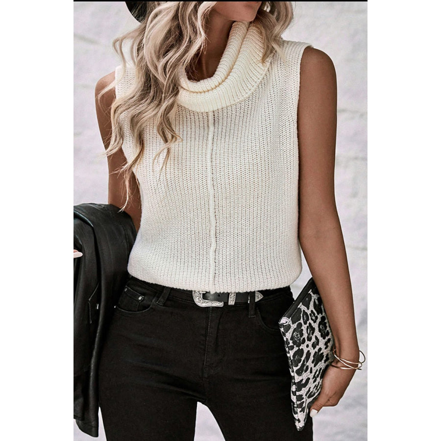 Central Seam Turtleneck Sleeveless Sweater Vest Apparel and Accessories