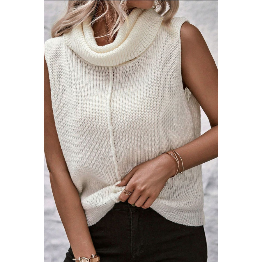 Central Seam Turtleneck Sleeveless Sweater Vest White / S Apparel and Accessories