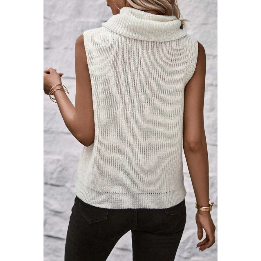 Central Seam Turtleneck Sleeveless Sweater Vest Apparel and Accessories