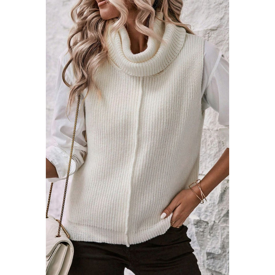 Central Seam Turtleneck Sleeveless Sweater Vest White / S Apparel and Accessories