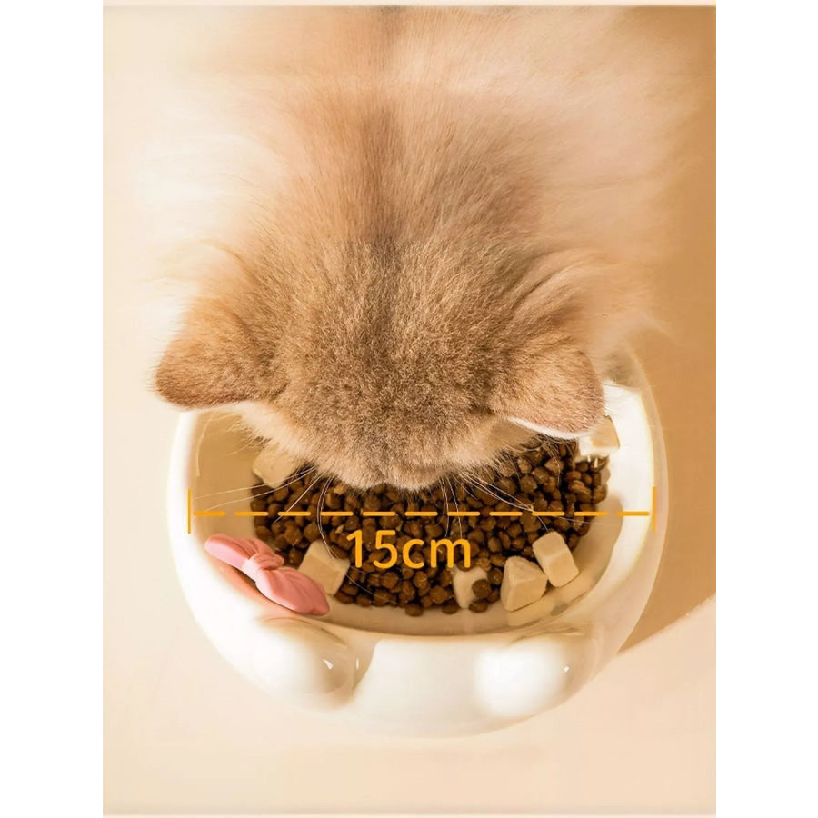 Ceramic Pet Bowl with Bowknot White / One Size Apparel and Accessories