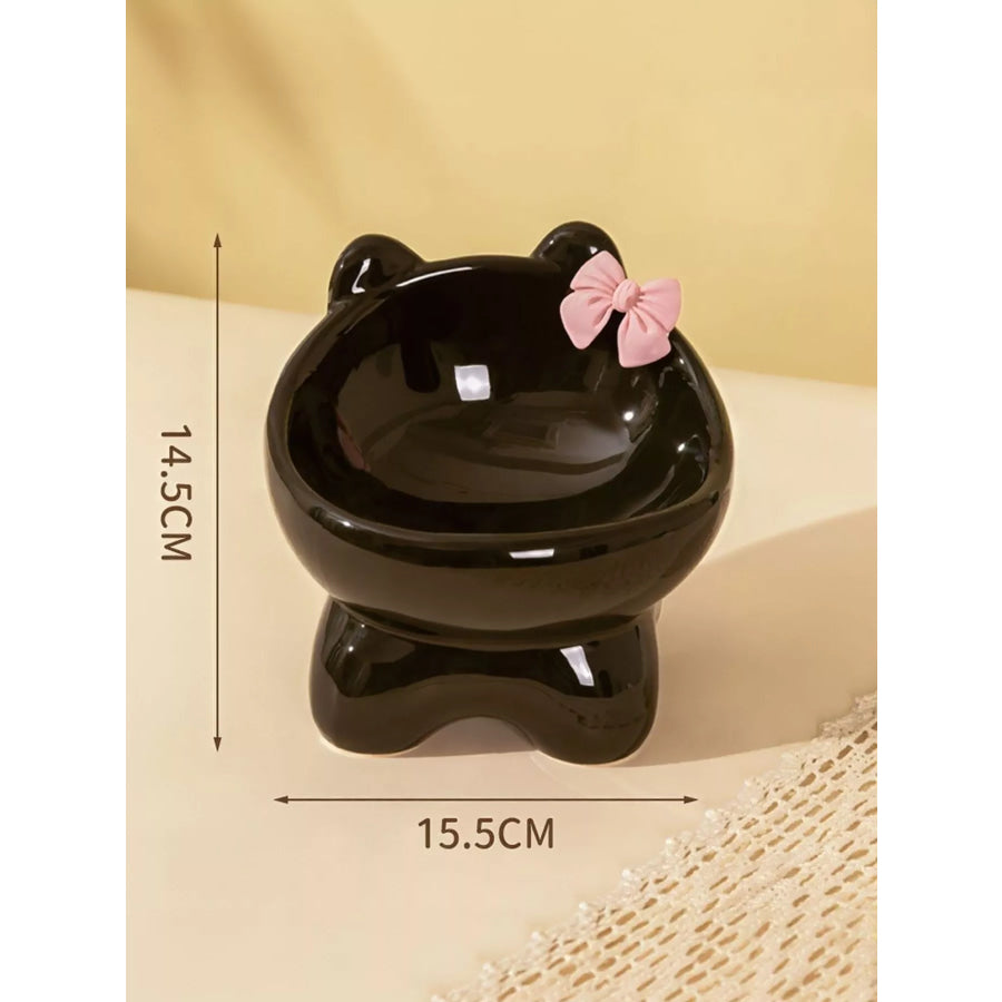 Ceramic Pet Bowl with Bowknot Black / One Size Apparel and Accessories