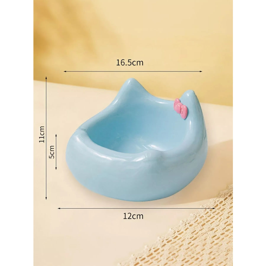 Ceramic Pet Bowl with Bowknot Blue Sofa Style / One Size Apparel and Accessories